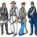 Tyske frivillige. Medlem af studenter korpset, medlem af "Turner" korpset, frivillig fra 2. Frikorps og frivillig fra Braunschweig. (tegninger Jan Schlürmann)