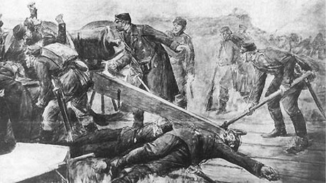 Kaptajn Hertel i en skanse under det preussiske angreb på Mysunde i Krigen i 1864