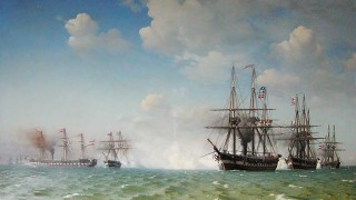 Slaget ved Helgoland 9. maj 1864. (maleri af Carl Dahl. Fra Wikipedia).