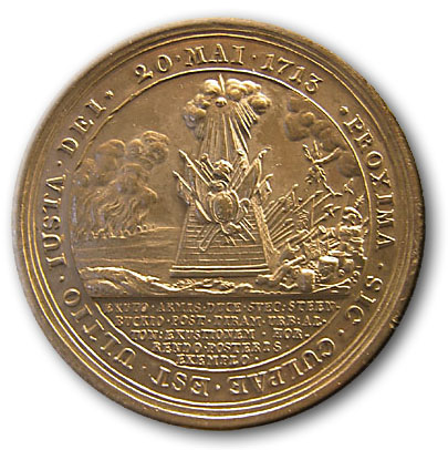 Medalje præget til erindring den svenske Marskal Stenbocks overgivelse af Tønning 20. maj 1713.