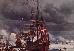 Bredal og hans skibe i Nyborg Fjord (Maleri af Carl Neuman)