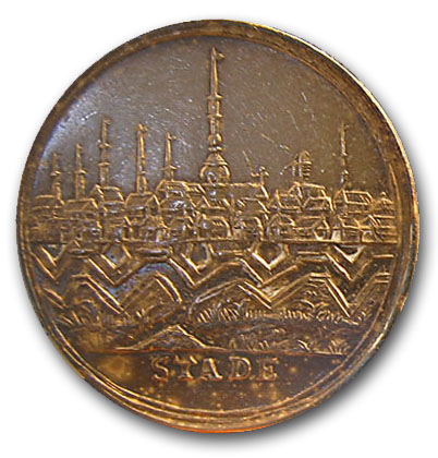 Medalje præget til erindring om erobringen af Stade 17. september 1712.