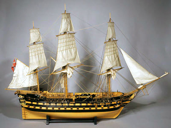 Orlogsværftets model af Linieskibet Dannebrog. (Orlogsmuseet).