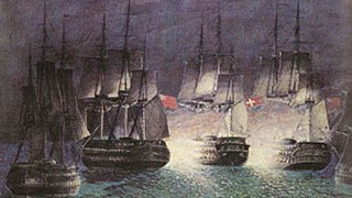 Orlogsskibet Prinds Christian Frederik i kamp med engelske krigsskibe ved Sjællands Odde