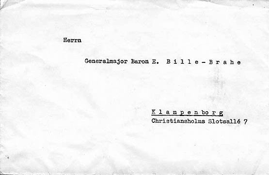 Hannekens brev til Generalmajor Bille Brahe (fra Preben Bille Brahe)