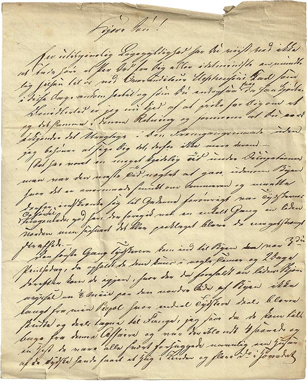 Brevet fra fra Laurs Bruun Kaas til hans søn Andreas Jørgen Christian Kaas.