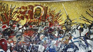 Kunstnerisk fremstilling af Slaget på isen 5. april 1242 (Wikipedia/Messir)