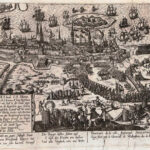Belejringen og angrebet på Stralsund, 1628, af Franz Hogenberg (ca.) 1630. Angrebet stod på i mere end 10 uger fra midt maj til starten af august 1628. Den succesrige feltherre Albrecht Wallenstein, der kæmpede for den strengt katolske tysk-romerske kejser Ferdinand II, måtte for en gangs skyld give fortabt til en højst usædvanlig kombineret dansk-svensk styrke (Wikipedia)